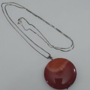 Sterling Silver 925 Box Chain Necklace with Round Red Agate Pendant